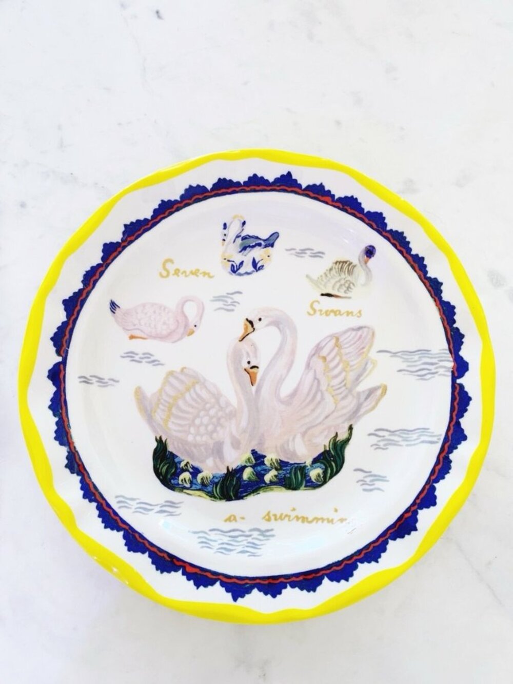 Anthropologie Nathalie Lete 12 Days Of Christmas 7 Swans Swimming plate